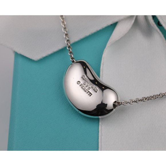 Tiffany & Co. Peretti 925 Silver Large Bean 19mm Pendant Necklace 16" Chain - Picture 3 of 11